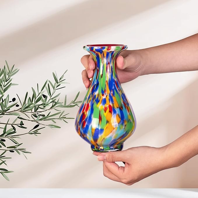 KAMMAK Colored Glass Vase, Beautiful Hand Blown Decorative Vase, Modern Art Vase for Flower Mantle Dining Table Centerpiece, Entryway Living Room Wedding Decoration, FH016