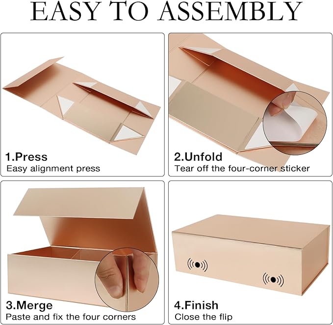 Rose Gold Christmas Gift Box with Magnetic Lid 13.8x8.3x4.4 in, Bridesmaid Groomsman Proposal Box, Large Rectangle Storage Box 1 Pack