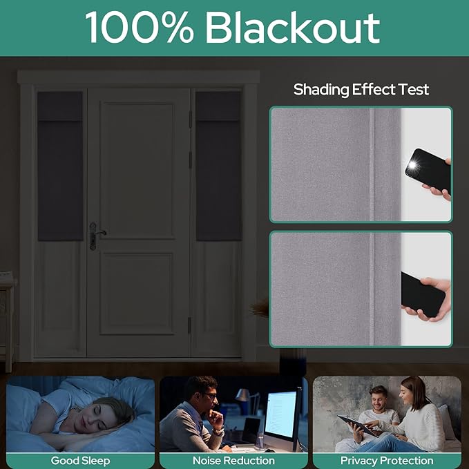 HOMEIDEAS 100% Linen Blackout Sidelight Curtains for Front Door, Side Door Window Curtains, Small Window,Thermal Insulated Covering, 1 Panel, W12 X L40 Inch, Light Gray