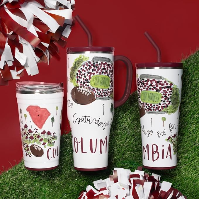 Swig Life 32oz Straw Tumbler, Travel Coffee Tumbler with Lid, Cup Holder Friendly Travel Coffee Mug, Stainless Steel, 32 oz Reusable Insulated Coffee Mug (Saturdays In Columbia SC)