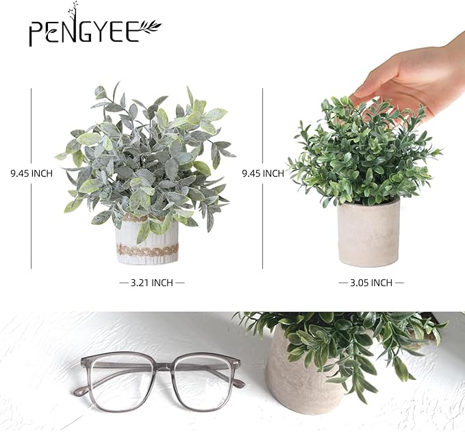 4 Pack Small Fake Plants in Pulp Pots for Home Decor, Rustic Artificial Plants Indoor, Faux Plants Indoor for Bathroom Kitchen Office Desk Shelf Farmhouse Room Decor