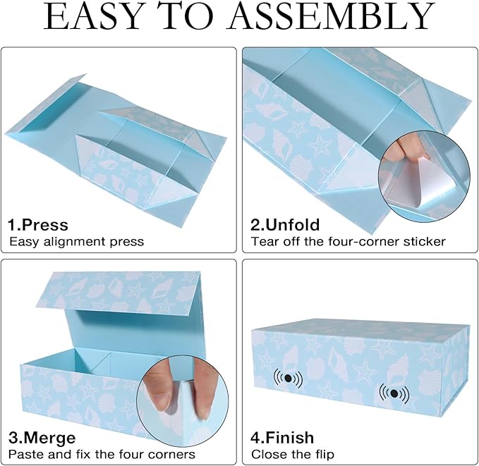 Blue Ocean Theme Gift Box with Magnetic Lids 13.8x8.3x4.4 in, Large Bridesmaid Proposal Boxes, Rectangle Wedding Decorative Storage Box 1 Pack