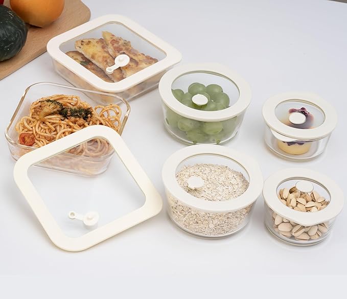 Urban Green Glass Food Container Set with Glass Lid, 6 Pack, Food Storage Containers Set, Airtight, LeakProof, Micowave Safe, 100% Plastic Free, Meal Prep Containers (White Color)