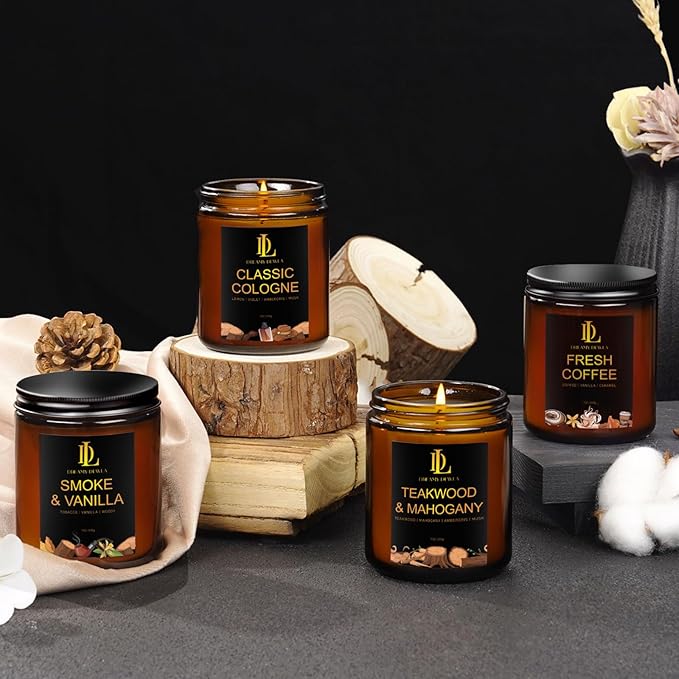 Teakwood & Mahogany Candles, Teakwood Mahogany Scented Candle, Natural Soy Candles for Home Scented, Long Lasting with 50 Hour Burn Time, Gifts for Men Women