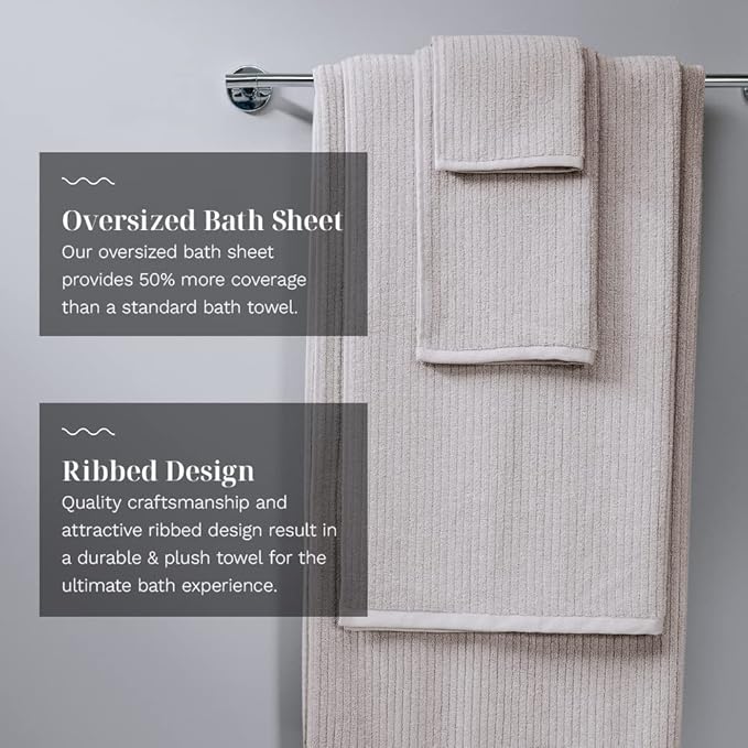 LUXOME Luxury Performance 2-Piece Bath Towel Set | Dual-Loop Design | Ultra Soft | Highly Absorbent | Quick Drying | Oyster (Tan)