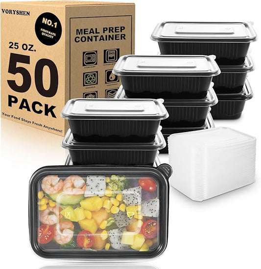 50-Pack Meal Prep Containers, 25 Oz 1-Compartment to go Food Containers with Lids, Reusable Lunch Box |BPA Free|Stackable, Microwave/Dishwasher/Freezer Safe