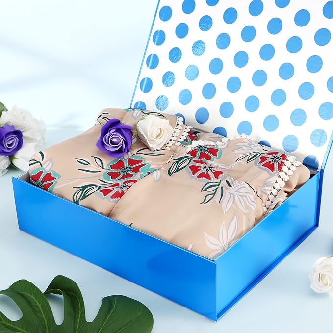 GREEN BEAN 6 Gift Boxes 13x9.7x3.4 Inches, Large Blue Gift Boxes with Lids for Presents, Magnetic Shirt Gift Boxes for Clothes (Glossy Metallic Blue, Dot Design Inside)