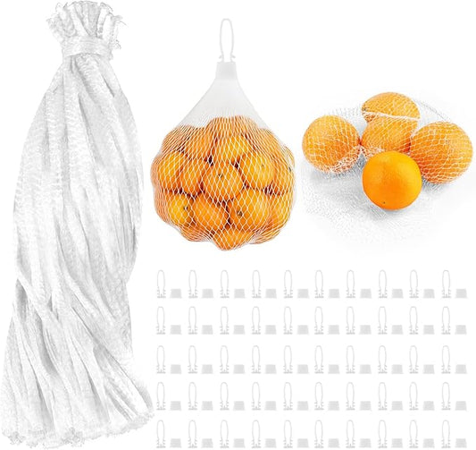100 Pcs Reusable Mesh Produce Bags, 20 Inch Seafood Boil Bags for Crab with 100 Loop Closures, Onion Potato Storage Net Bag for Vegetables Fruits Seafood