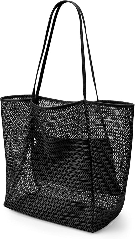 KALIDI BeachNylon Mesh Tote Bag, Casual Tote Bag Hobo Women Foldable MAX 23L Shoulder Bag For Beach Picnic Vacation
