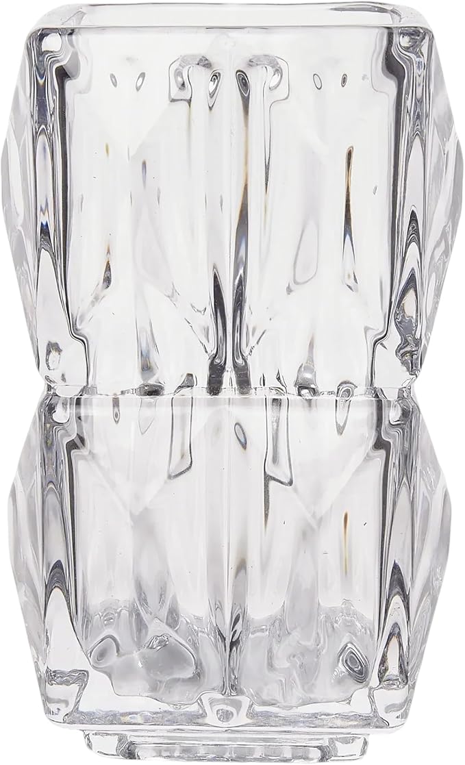 VECELO Crystal Glass Vase - Textured Clear Flower Vase for Fresh Flowers & Hydroponic Plants, Modern Decorative Centerpiece for Dining Table, Coffee Table & Home Décor, 7.28 Inches