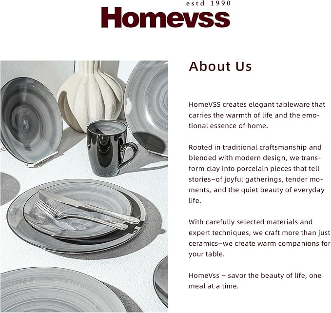 Sonoma Stoneware Dinnerware Set, Outside Black + Inside Hand Painting Color (16pc Set, Grey)