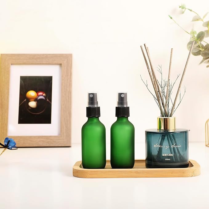 Green Glass Small Spray Bottles 2 oz 24 Packs,Fine Mist Sprayer Pretty Finish,Refillable Containers mini spray bottles for Cleaning Solutions and Skin Care (Green Frosted 24pcs)