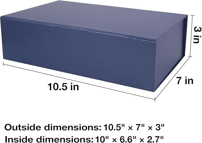 Navy Blue Small Gift Boxes with Magnetic Lids for Presents 10.5x7x3inch, Rectangle Collapsible Decorative Boxes, Bridesmaid Groomsman Proposal Box for Wedding, Christmas, Birthday Gift Packing(3PCS)