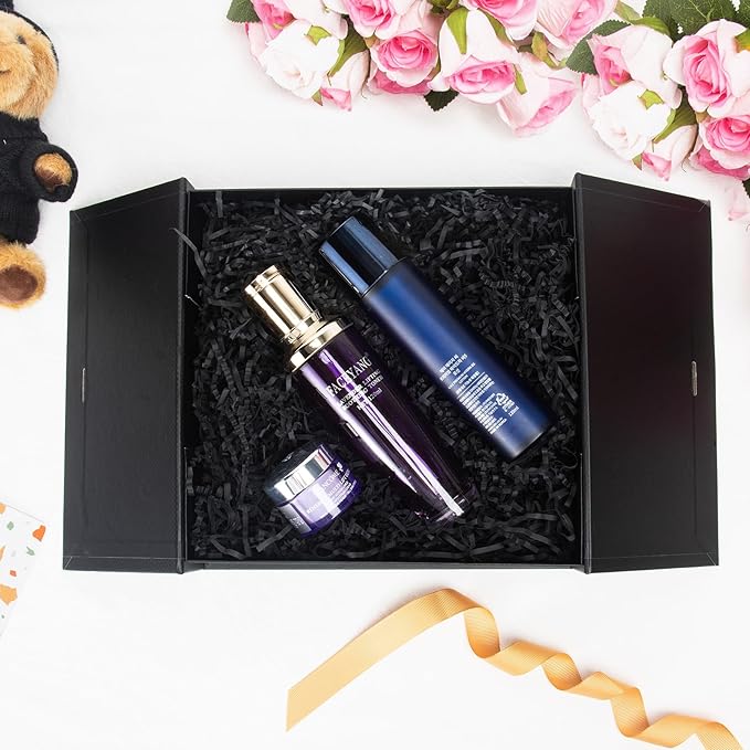 Gift Boxes with Lids, 9x9x3 Inch Black Gift Box with Ribbon Card Fancy Gift Wrap Boxes for Festival Anniversary Birthday Groomsmen Proposal Weddings Boyfriend Father's Day