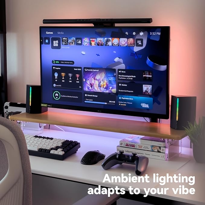 Bamboo Monitor Stand Riser with RGB Lights,31.5 Inches Desktop Shelf with Acrylic Legs Supports for Desk, PC Computer Monitor, Laptops, Printer, Speakers (Natural)