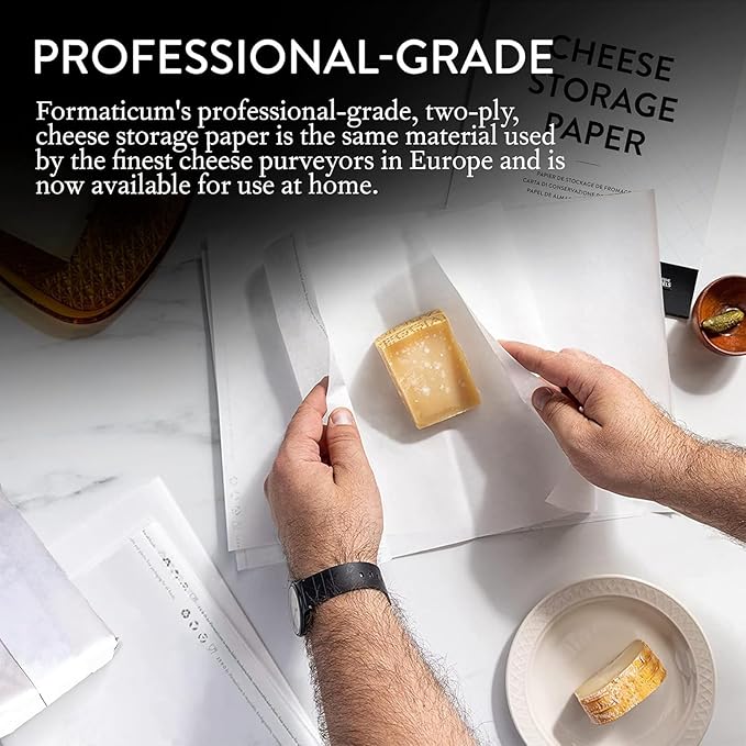 Formaticum 45-Pack Cheese Storage Wax Coated Paper - Porous Wax Sheets From France - Keep Cheese or Charcuterie Fresh - Professional Grade Cheese Paper for Wrapping Cheese - 11 x 14