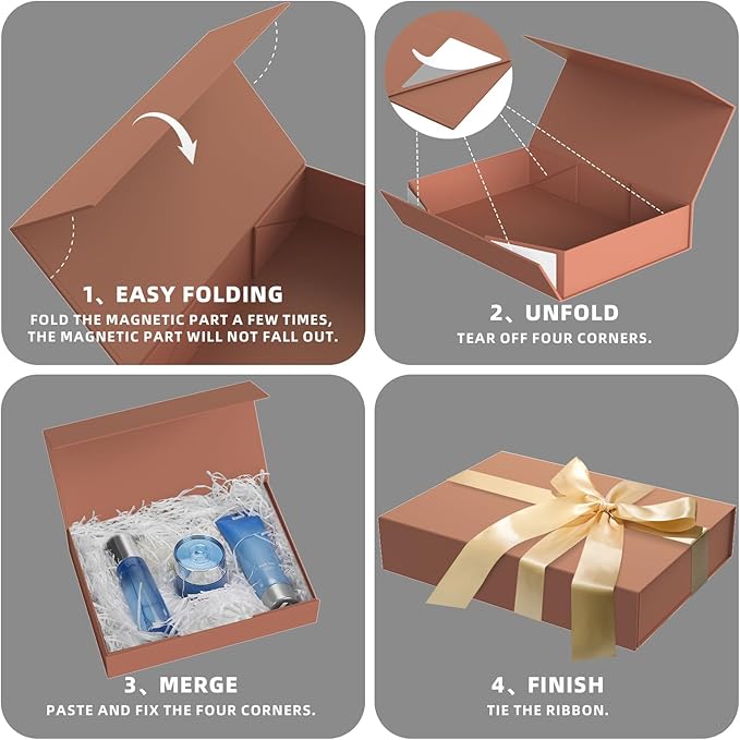 MOZRRO Gift Box 11.5 x 8.2 x 2.3 In Gift Boxes for Presents Magnetic Closure, Gift Boxes with Lids for Presents Birthday Luxury Jewelry T-shirts Gloves Scarves Books Clothes Gift Wrap - Rose Gold