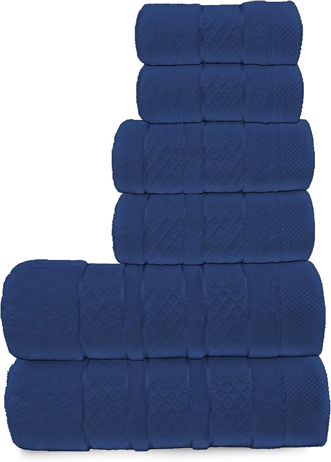 Premium Towel Set: Super Absorbent, Quick-Drying, Soft, Plush. Features Hanging Loop, Fade-Resistant, eco & Skin-Friendly Dyes. Luxury Dobby Design for Bath or spa. (Navy, 6 Pc Set)
