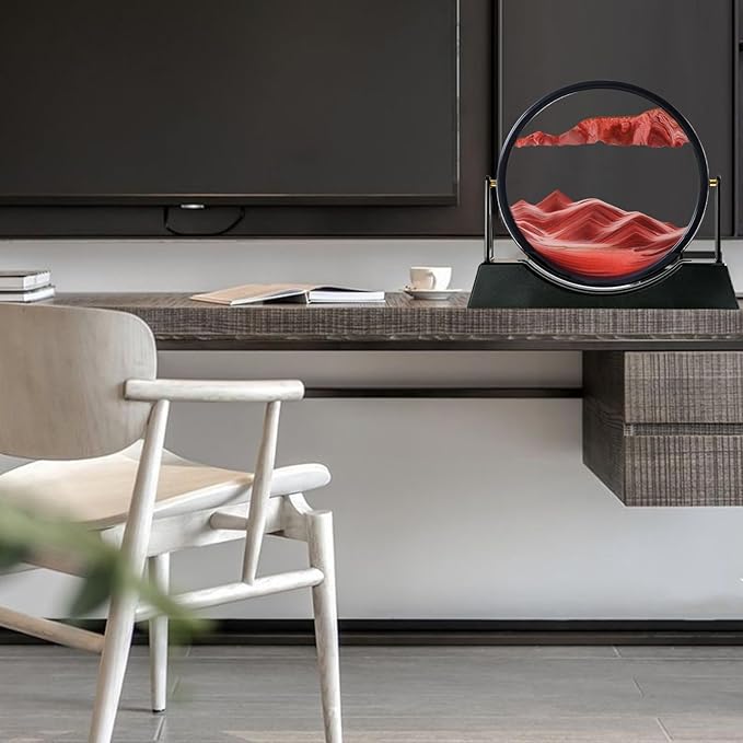 ZSDSZDZY Moving Sand Art Picture Liquid Motion, 3D Quicksand Décor, Deep Sea Sandscapes with Display Flowing Sand Frame for Relaxing, Desktop Office Home Decoration(Red)