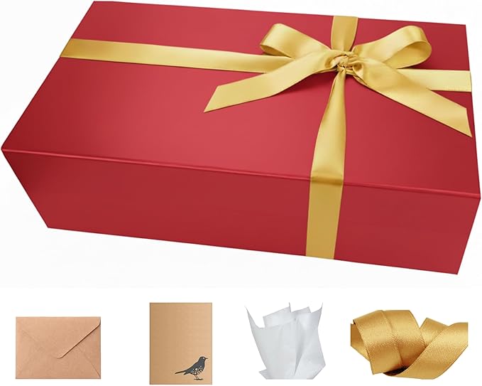 CECOBOX - Gift Boxes with Lids for Presents 13"x8.5"x4" - Matte, Collapsible Magnetic Closure Gift Box - Groomsmen & Bridesmaid Proposal Boxes, Wedding, PR, Birthdays, Holidays (Red)