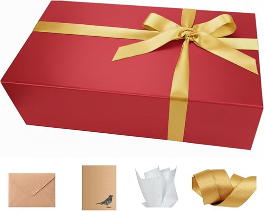 CECOBOX - Gift Boxes with Lids for Presents 11"x7.5"x3" - Matte, Collapsible Magnetic Closure Gift Box - Groomsmen & Bridesmaid Proposal Boxes, Wedding, PR, Birthdays, Holidays (Red)