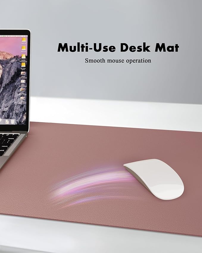 YSAGi Double-Sided Desk Pad, 35.4"x17" Leather Desk Mat, Eco Cork Desk Pad Protector,Large Mouse Pad,Waterproof Desk Blotter for Office/Home (Pale Mauve/Cork)