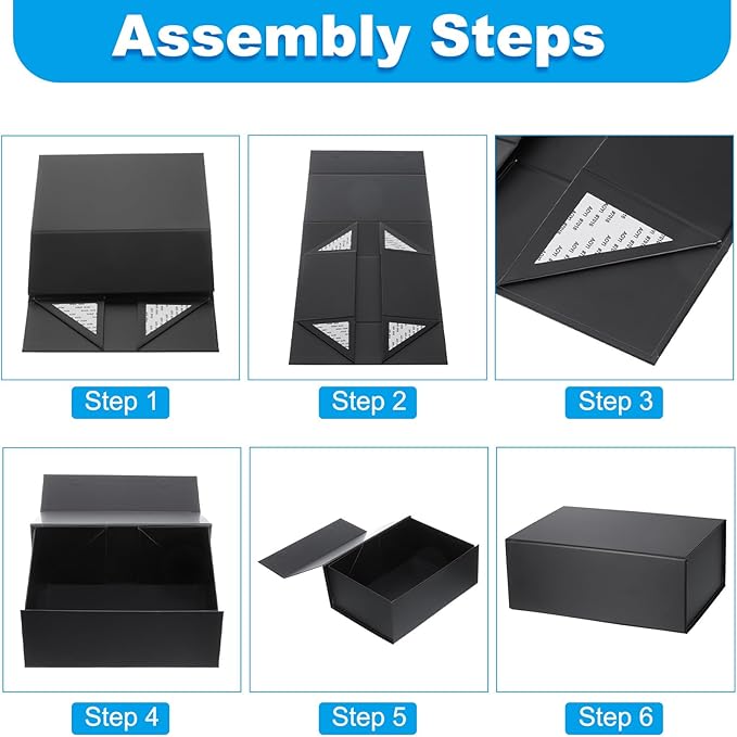 PATIKIL 13x9x2 Inch Gift Box with Lid, Magnetic Closure Collapsible Paper Rectangle Favor Boxes for Wedding Valentine's Day Birthday Gift Packaging, Black
