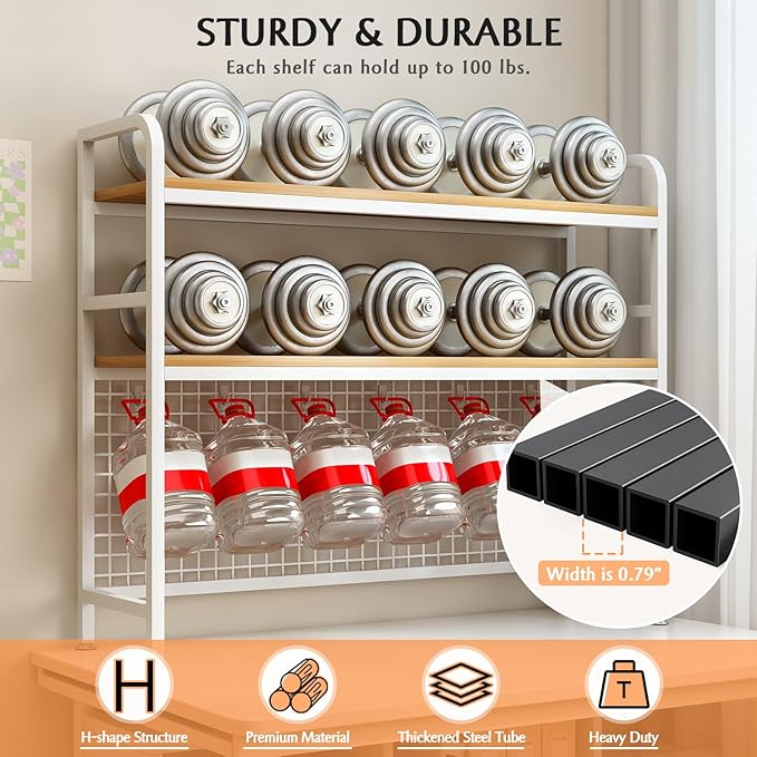 IOTXY 2-Tier Desktop Hutch Bookshelf - Metal Desk Shelf Bookcase with Grid Panel, Countertop Storage Organizer Rack for Dorm or Office, White, 37.4" W