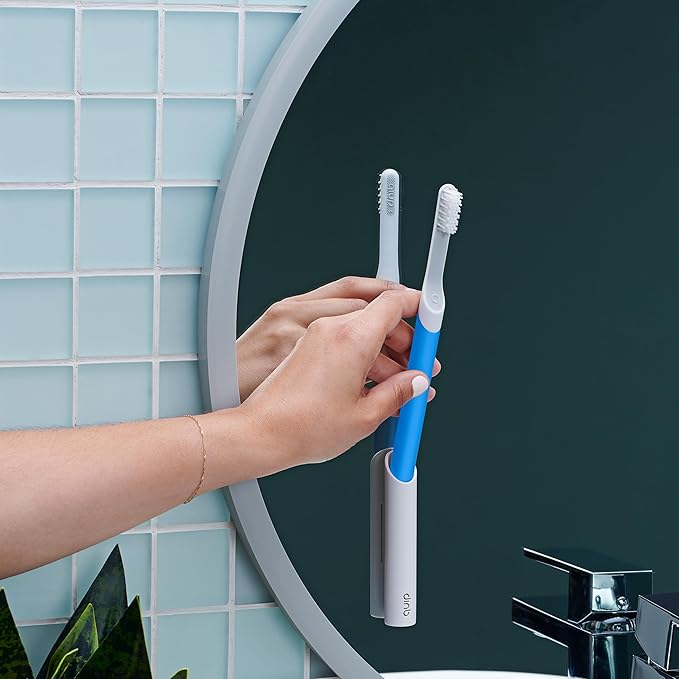 Quip Sonic Toothbrush for Adults with Timer - Includes Extra Brush Head and Travel Cover Mount - Electric, Soft Bristle Refill Head, Plastic Handle, 3 Month Battery Life - Travel Toothbrush - Blue