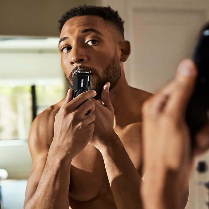 MANSCAPED® The Beard Hedger® Premium Men's Beard Trimmer, 20 Length Adjustable Blade Wheel, Stainless Steel T-Blade for Precision Facial Hair Trimming, Cordless Waterproof Wet/Dry Clipper