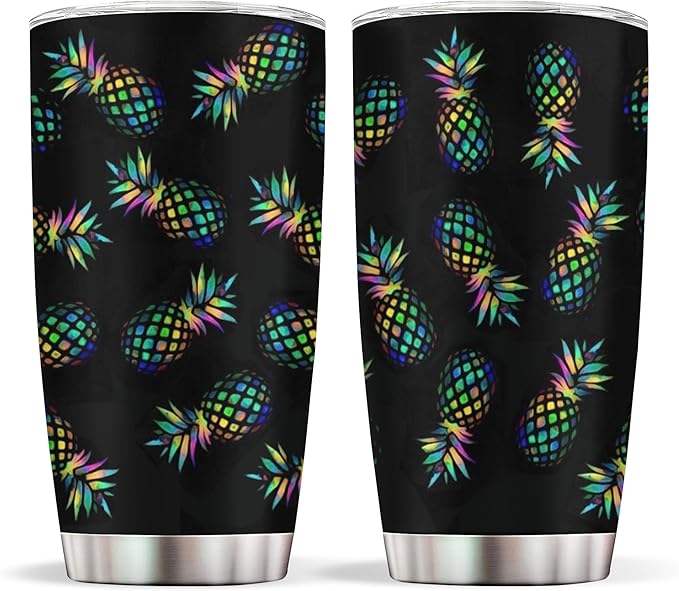 20 oz Pineapple Insulated Tumblers with Straw and Lid, Hawaiian Style Reusable Stainless Steel Coffee Cup Travel Mug for Hot and Cold Drinks Pineapple Gift