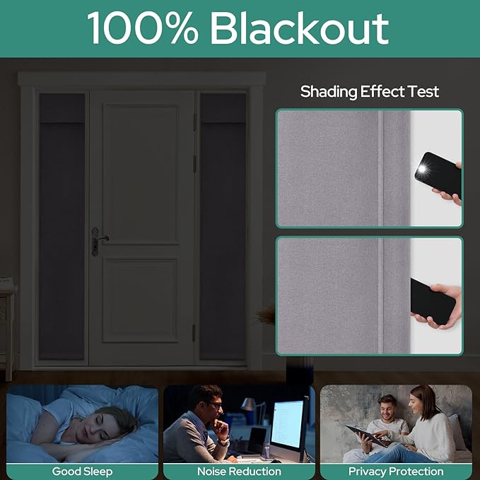 HOMEIDEAS 100% Linen Blackout Sidelight Curtains for Front Door, Side Door Window Curtains, Small Window,Thermal Insulated Covering, 1 Panel, W12 X L68 Inch, Light Gray