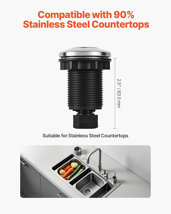 VEVOR Garbage Disposal Air Switch Kit, Dual Outlet Sink Top Air Switch for Food Waste Disposal, 2.5-inch Brushed Nickel Stainless Steel ON/OFF Air Push Button, Suitable for Stainless Steel Countertops