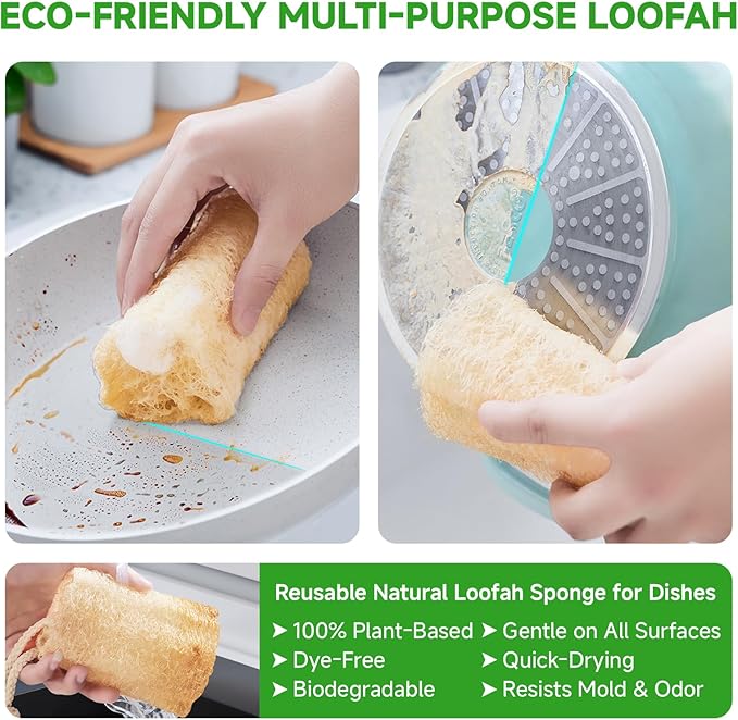 Natural & Biodegradable Loofah Bath Sponge - Deep Exfoliation for Soft Skin, Eco-Friendly Body Scrubber,Shower Loofah Exfoliator & Multipurpose Cleaner (Pack of 3)