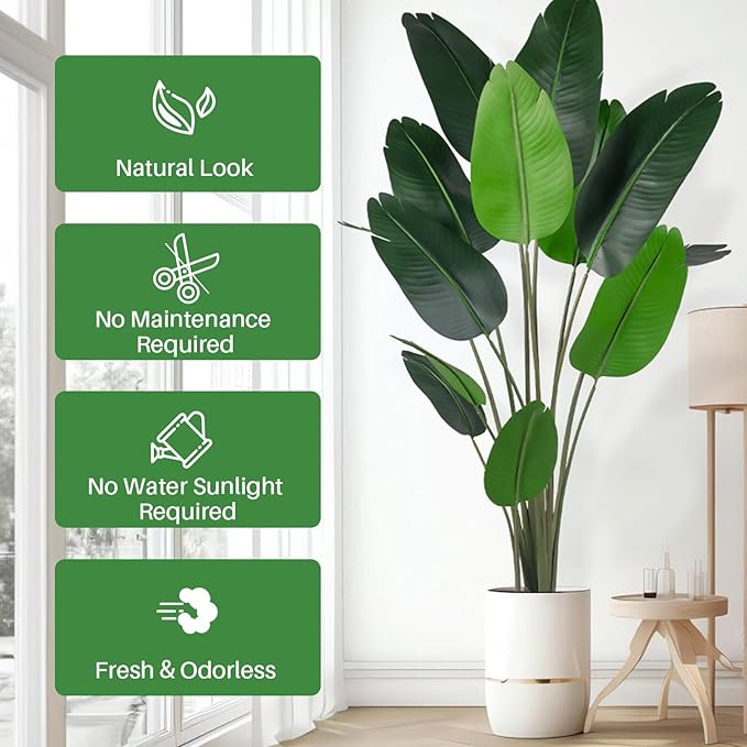 Artificial Bird of Paradise Tree for Home Decor, Fake Plants Areca Palm Tree Fake Silk Banana Leaf Tropical Trees Faux Tropical Palm Potted Dypsis Lutescens for Home Office Decor Housewarming