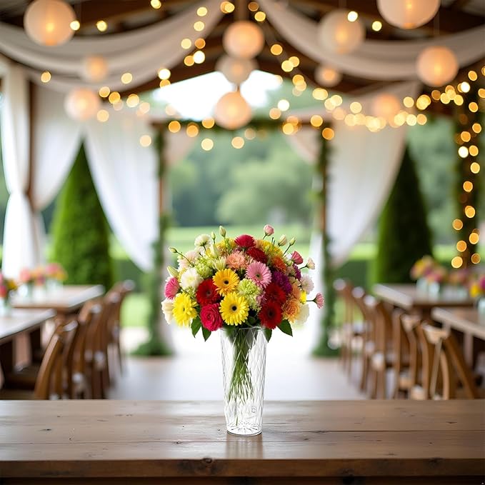 Clear Acrylic Ribbed Vase Wide Flower Plastic Vases for Centerpieces Mouth Vase Pot Container Large Cylinder Decorative Display Tulips Wide for Home Wedding Party Table Home Shatter-Proof