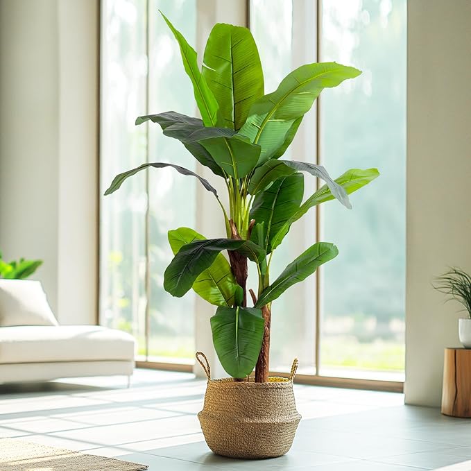 6FT Artificial Banana Tree Tall Fake Banana Leaf Plant Faux Banana Silk Tree Faux Banana Leaves for Home Swimming Pool Indoor Outdoor Patio Tropical Decor