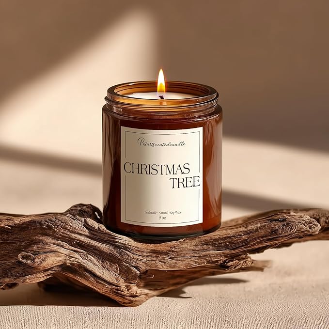 Christmas Tree Scented Candles for Home, Natural Soy Wax Aromatherapy Christmas Candle Gifts for Men & Women, Highly Scented & Long Lasting Non Toxic Jar Candle for Stress Relief (9oz)