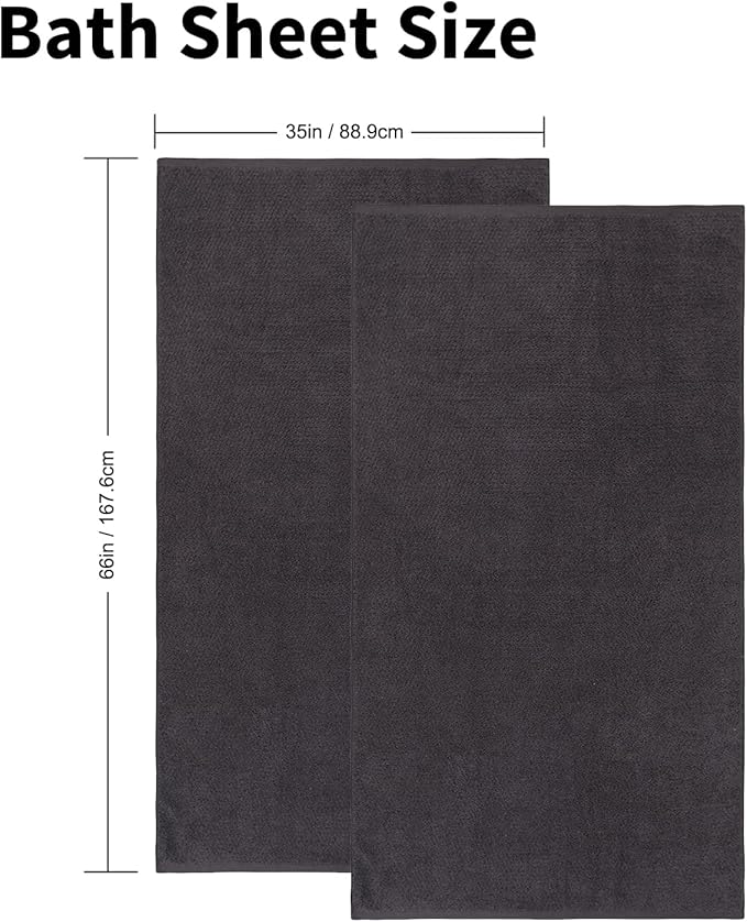 Everplush Diamond Collection Extra Large Bath Towel Sheet – 2 PK, Super Soft & Highly Absorbent, Quick-Drying, Oversized & Thick. Perfect for Bathroom, Pool, Swimming Use (Charcoal, 35" x 66" 2PK)