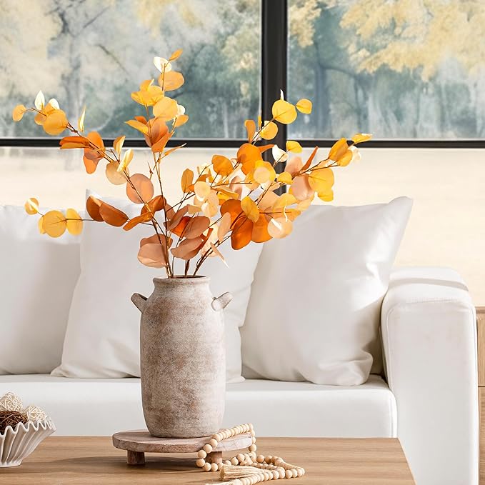 Large Flower Vase Home Decor - 12 inch Tall Ceramic Farmhouse Rustic Table Vases with Handle Living Room Decoration Decorative Modern Pottery for Floor Kitchen Shelf Coffee Dining Desk Fireplace