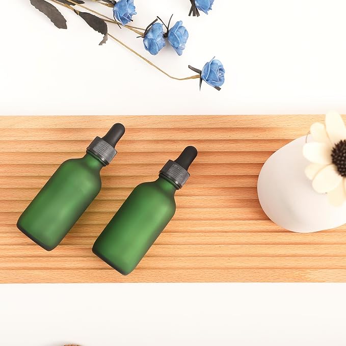 2oz Glass Dropper Bottle,Preety Texture Tincture Bottles with Precise Scales Eye Droppe,for All Kinds Of Mixed Liquids,Leak-Proof Design for Easy Travel (Green Frosted-48Pack)