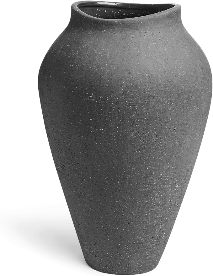 Black Ceramic Vase - Large 11.8 Inch Tall Floor Vase for Centerpieces, Farmhouse Rustic Minimalist Home Decor for Living Room, Enterway, Wedding (Sandstone Black)