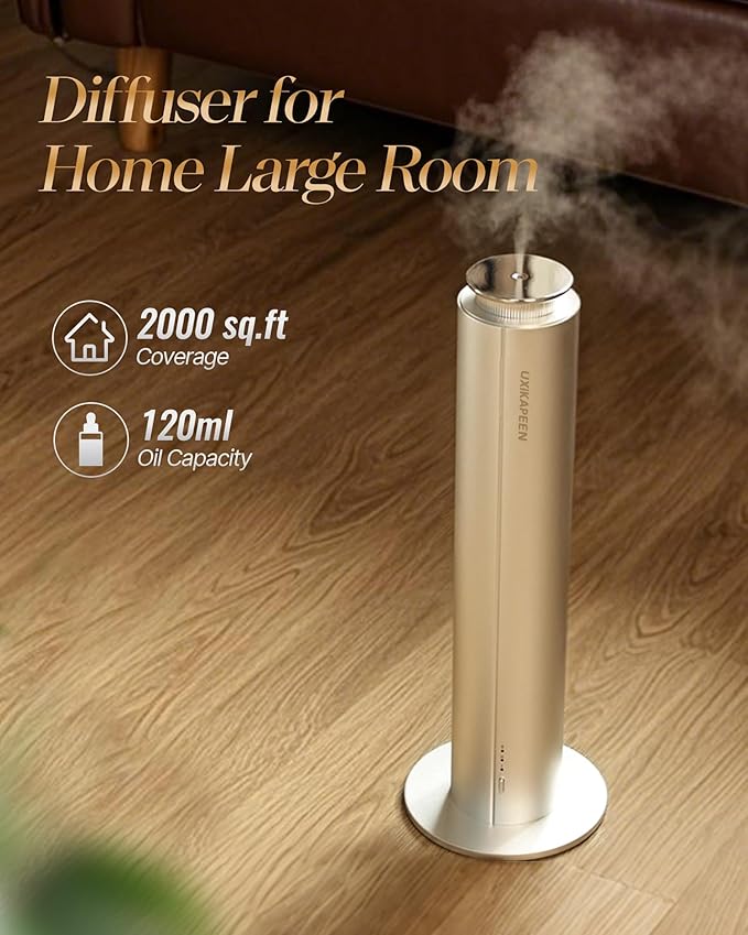 Waterless Diffuser for Home Large Room,Essential Oil Diffusers with 2000 Sq.Ft Coverage,Cordless Battery Operated Diffuser,Hotel Scent Diffusers Starter Kit for Bedroom/Office/Spa/App, Silver