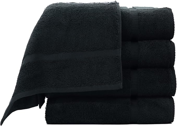 Luxury Hotel & Spa Quality Collection Highly Absorbent, Quick Dry 100% Turkish Cotton 700 GSM, Eco Friendly Towel, for Bathroom Dobby Border Soft Bath Towel Set 27 X 54 -Black, Bath Towels - Set of 4