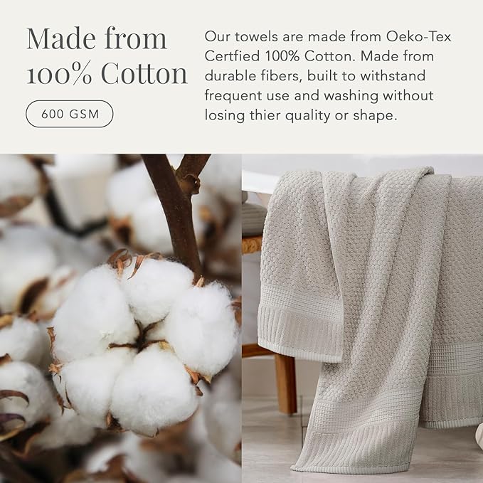 NY Loft 100% Cotton Bath Towel 4 Pack | Super Soft & Absorbent Quick-Dry Bath Towels 30" x 52" |Textured and Durable Cotton | Trinity Collection (4 Pack Bath Towel, Quiet Grey)