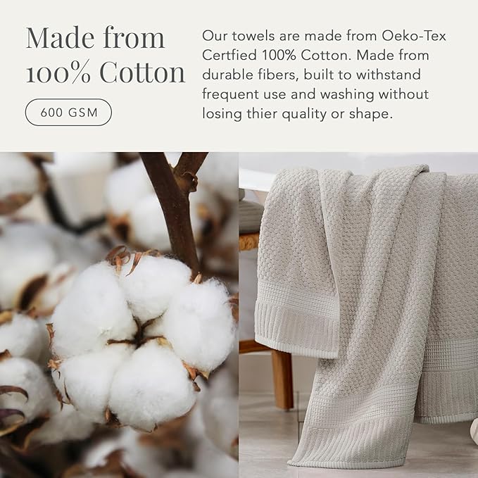 NY Loft 100% Cotton 2 Pack Bath Sheet Towel Set | Absorbent Quick-Dry Oversize Bath Towels | Textured and Durable Cotton | Quiet Grey