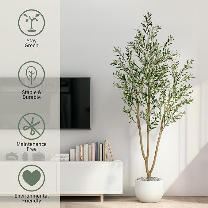 7FT Artificial Olive Tree, Indoor Faux Olive Tree Fake Potted Silk Olive Tree Plants with Lifelike Branches & Fruits for Home Office Decor