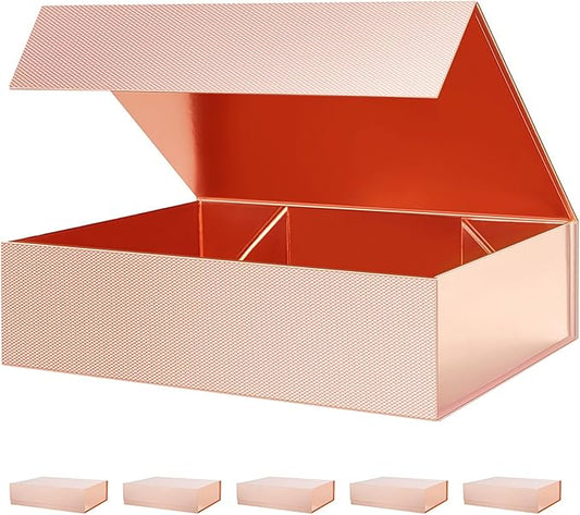 PACKHOME 6 Large Gift Boxes 13.5x10x3.5 Inches, Sturdy Shirt Boxes with Magnetic Lids for Multiple Occasions (Glossy Rose Gold)