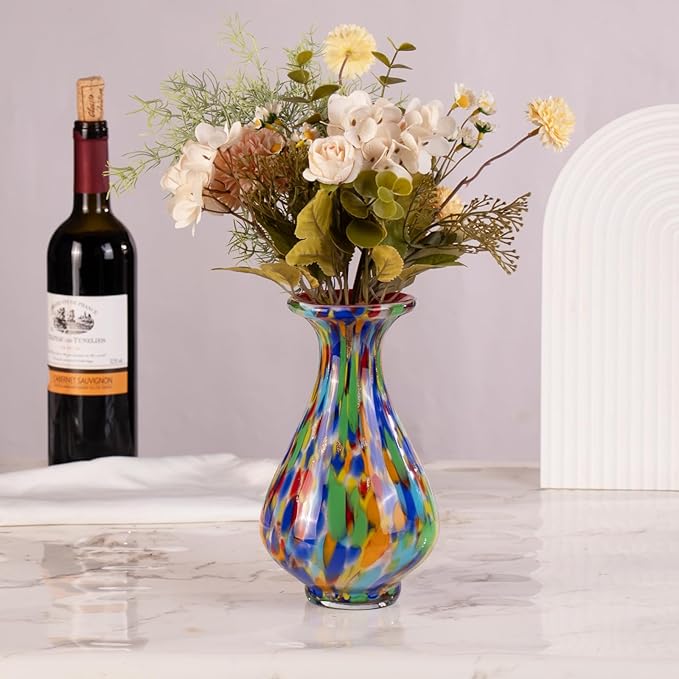 KAMMAK Colored Glass Vase, Beautiful Hand Blown Decorative Vase, Modern Art Vase for Flower Mantle Dining Table Centerpiece, Entryway Living Room Wedding Decoration, FH016