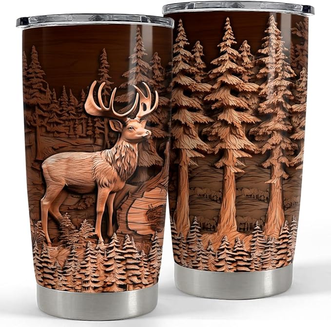 SANDJEST Deer Tumbler 20oz Stainless Steel Insulated Tumblers Coffee Travel Mug Cup Deer Gifts for Men Gift for Birthday Christmas